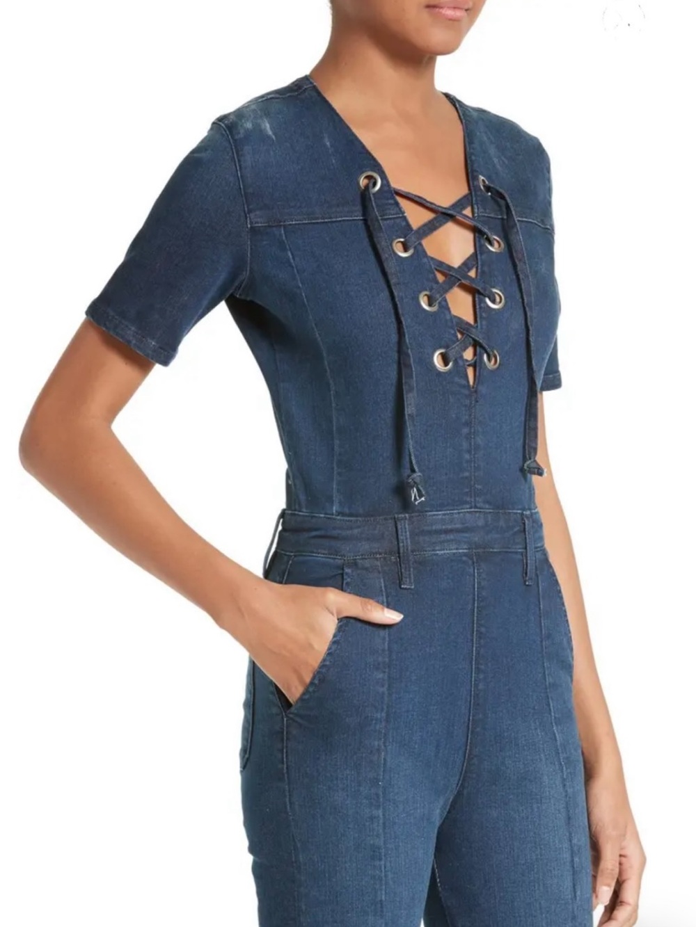 Le jumpsuit lace-up Denim jumpsuit Frame Denim